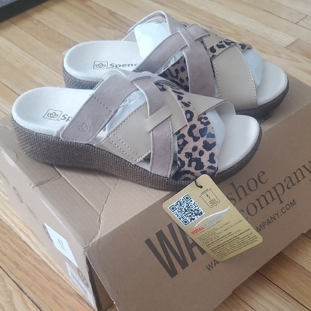 Women's Leopard and Tan Wedge Sandals